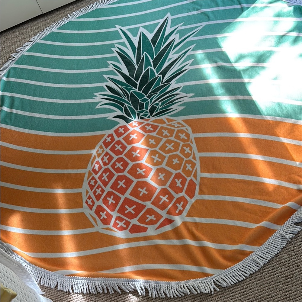 Tropical Pineapple Round Beach Towel - Green and Orange